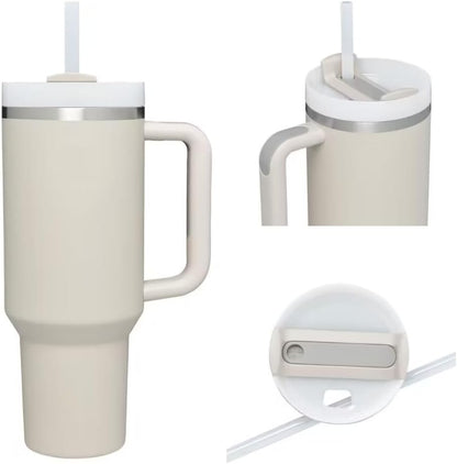 40oz Insulated Travel Mug Tumbler With Handle and Straw,Stainless Steel Double Wall Vacuum Cup Keep Drink Cold and Hot (Brick-red#)