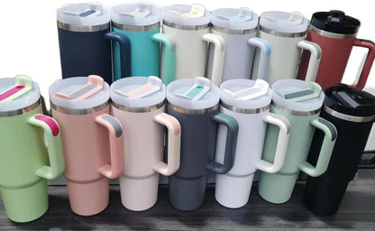 40oz Insulated Travel Mug Tumbler With Handle and Straw,Stainless Steel Double Wall Vacuum Cup Keep Drink Cold and Hot (Brick-red#)