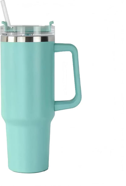 40oz Insulated Travel Mug Tumbler With Handle and Straw,Stainless Steel Double Wall Vacuum Cup Keep Drink Cold and Hot (Brick-red#)