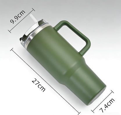 40oz Insulated Travel Mug Tumbler With Handle and Straw,Stainless Steel Double Wall Vacuum Cup Keep Drink Cold and Hot (Brick-red#)
