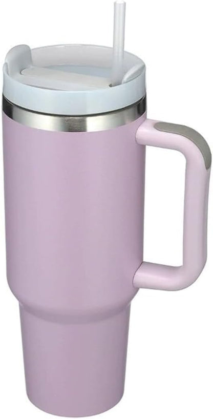 40oz Insulated Travel Mug Tumbler With Handle and Straw,Stainless Steel Double Wall Vacuum Cup Keep Drink Cold and Hot (Brick-red#)
