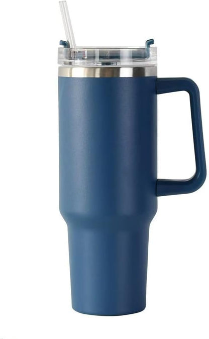 40oz Insulated Travel Mug Tumbler With Handle and Straw,Stainless Steel Double Wall Vacuum Cup Keep Drink Cold and Hot (Brick-red#)