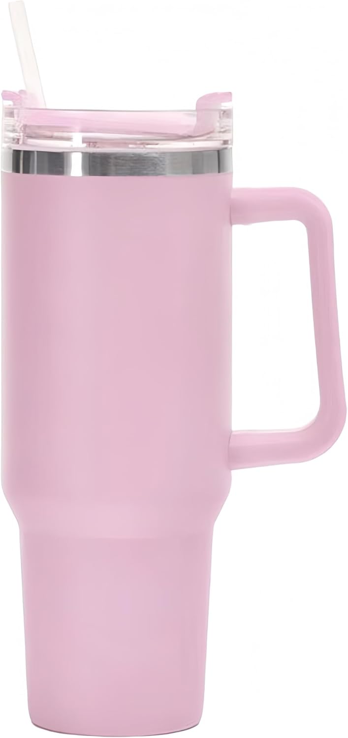 40oz Insulated Travel Mug Tumbler With Handle and Straw,Stainless Steel Double Wall Vacuum Cup Keep Drink Cold and Hot (Brick-red#)
