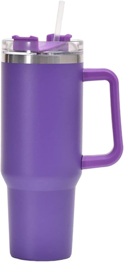 40oz Insulated Travel Mug Tumbler With Handle and Straw,Stainless Steel Double Wall Vacuum Cup Keep Drink Cold and Hot (Brick-red#)