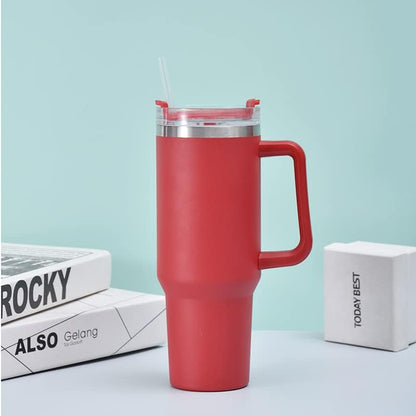 40oz Insulated Travel Mug Tumbler With Handle and Straw,Stainless Steel Double Wall Vacuum Cup Keep Drink Cold and Hot (Brick-red#)