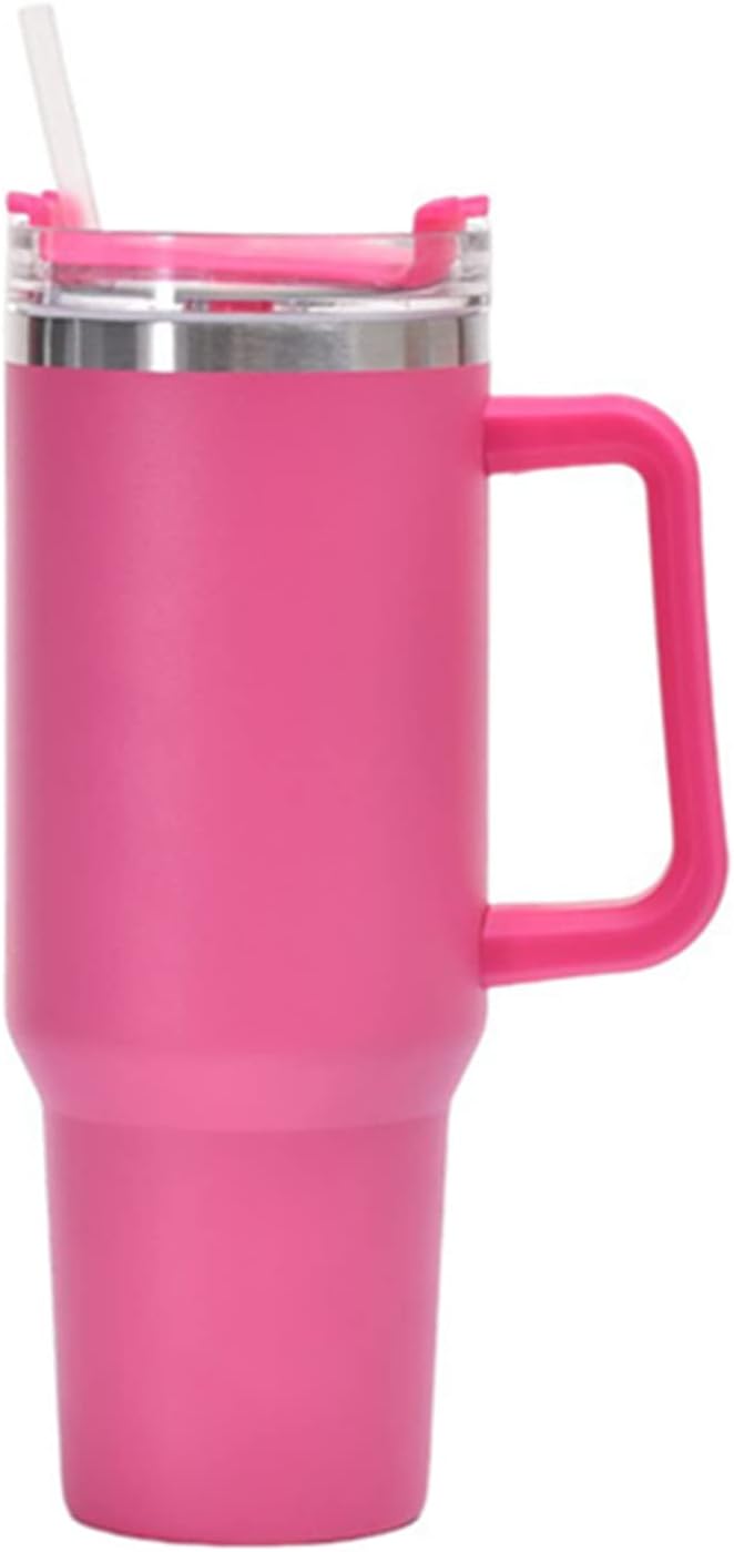 40oz Insulated Travel Mug Tumbler With Handle and Straw,Stainless Steel Double Wall Vacuum Cup Keep Drink Cold and Hot (Brick-red#)