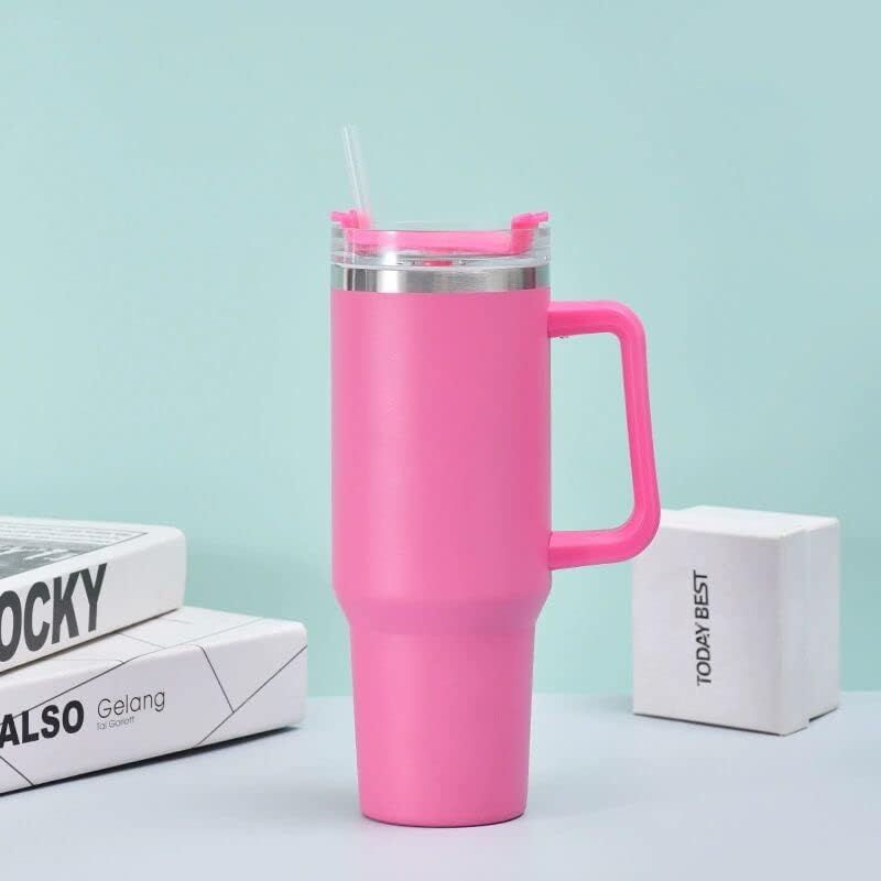 40oz Insulated Travel Mug Tumbler With Handle and Straw,Stainless Steel Double Wall Vacuum Cup Keep Drink Cold and Hot (Brick-red#)