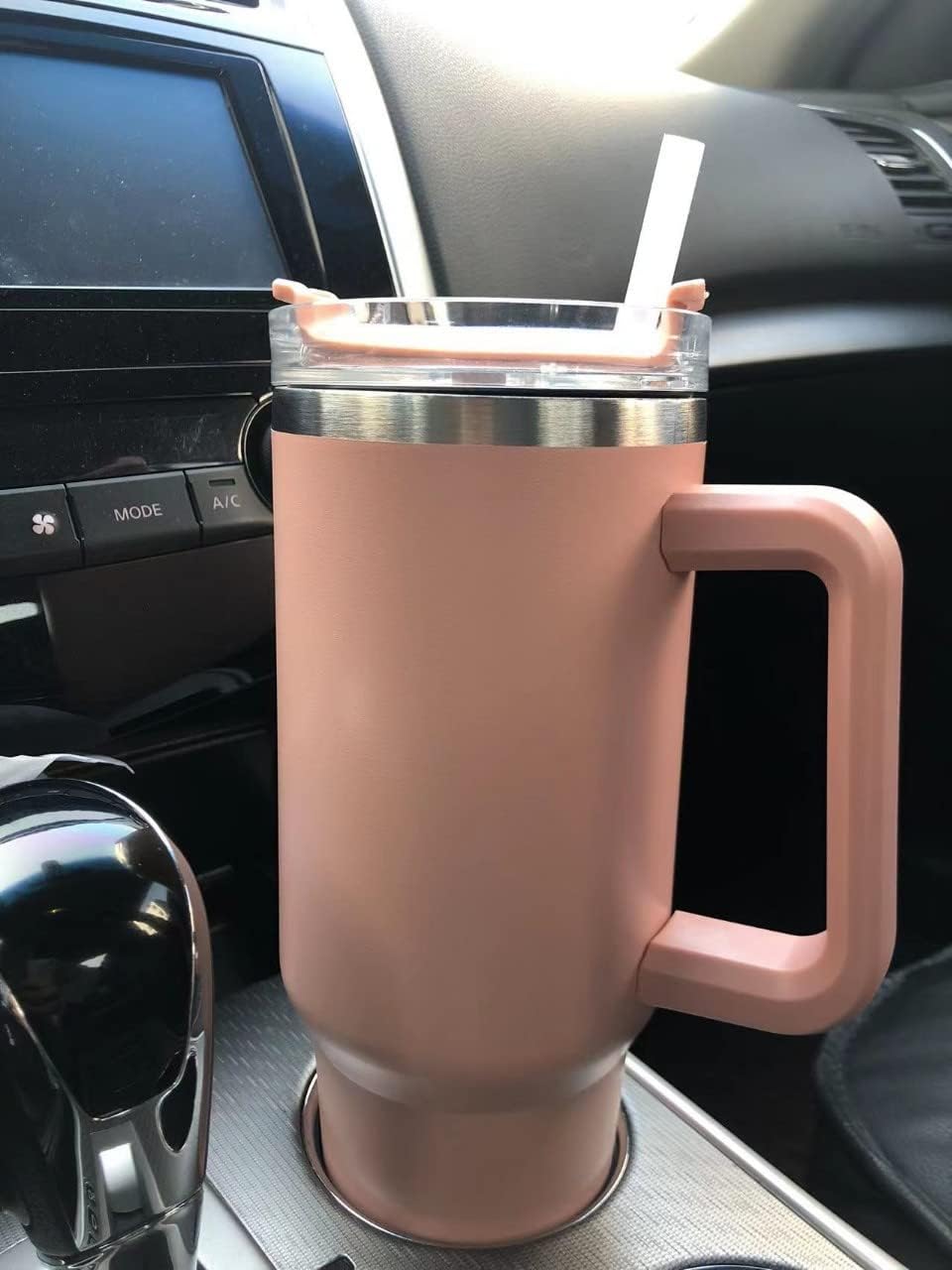 40oz Insulated Travel Mug Tumbler With Handle and Straw,Stainless Steel Double Wall Vacuum Cup Keep Drink Cold and Hot (Brick-red#)