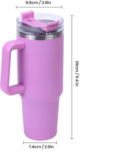 40oz Insulated Travel Mug Tumbler With Handle and Straw,Stainless Steel Double Wall Vacuum Cup Keep Drink Cold and Hot (Brick-red#)