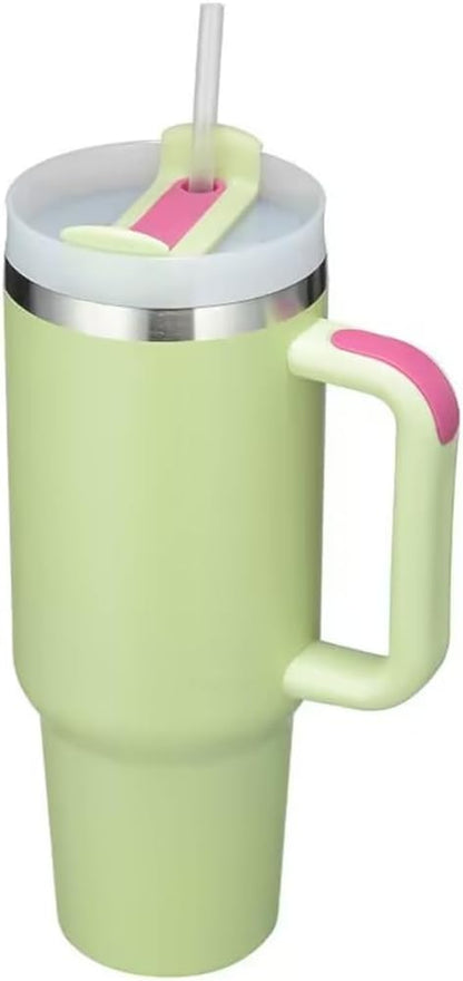 40oz Insulated Travel Mug Tumbler With Handle and Straw,Stainless Steel Double Wall Vacuum Cup Keep Drink Cold and Hot (Brick-red#)