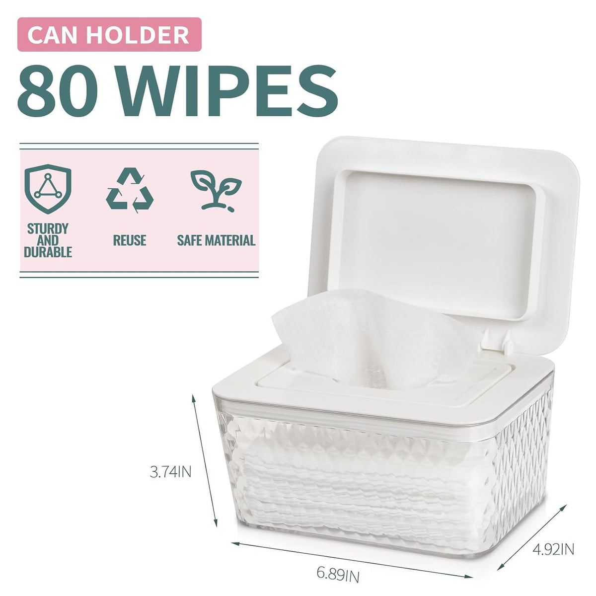 Wipes Dispenser, One-Handed Operation Wipe Holder, White