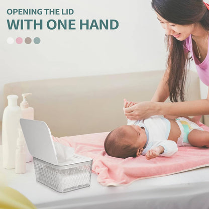 Wipes Dispenser, One-Handed Operation Wipe Holder, White