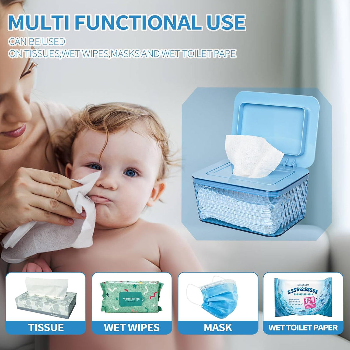 Wipes Dispenser, One-Handed Operation Wipe Holder, White