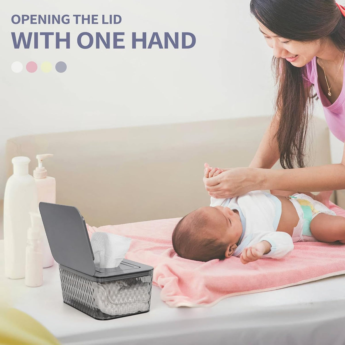 Wipes Dispenser, One-Handed Operation Wipe Holder, White
