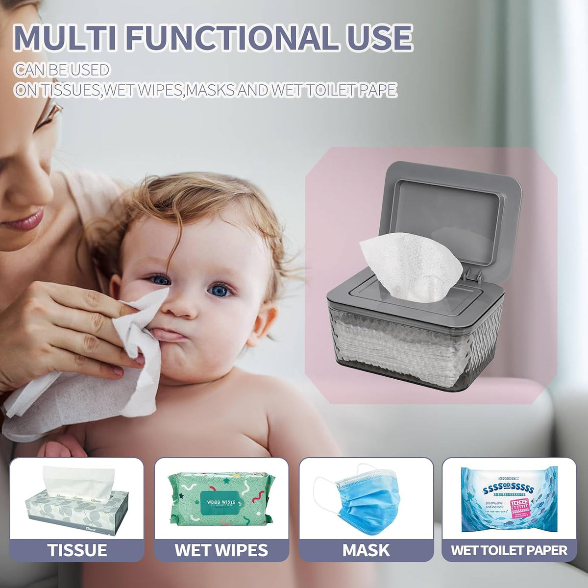 Wipes Dispenser, One-Handed Operation Wipe Holder, White