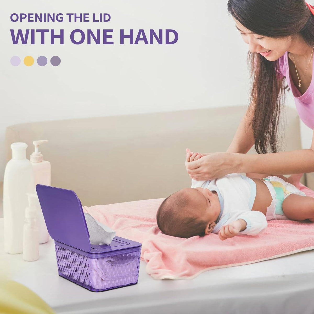 Wipes Dispenser, One-Handed Operation Wipe Holder, White