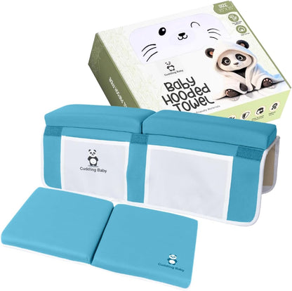 Blue Bath Kneeler & Elbow Rest Pad Set with Baby Bath Towel, Hooded, Cat