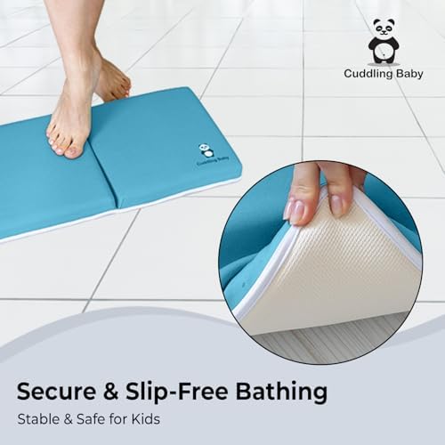 Blue Bath Kneeler & Elbow Rest Pad Set with Baby Bath Towel, Hooded, Cat