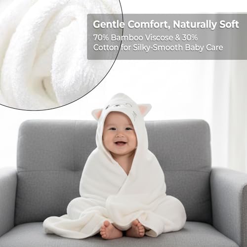 Blue Bath Kneeler & Elbow Rest Pad Set with Baby Bath Towel, Hooded, Cat