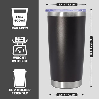20oz Tumbler Stainless Steel Tumbler Coffee Tumbler with Lid SS, 4P | Vacuum Insulated Double Wall Travel Mug, Durable Powder Coated Coffee Mug, For Hot & Cold Drinks