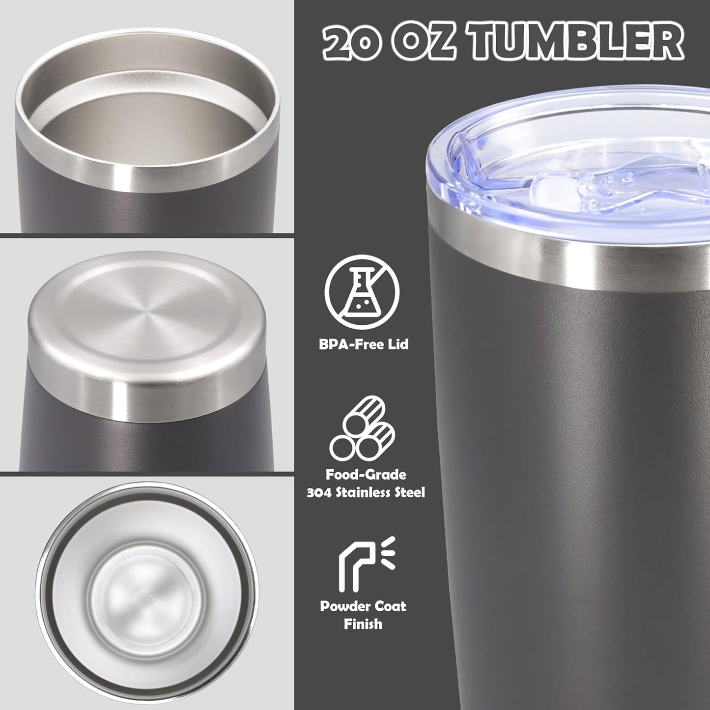 20oz Tumbler Stainless Steel Tumbler Coffee Tumbler with Lid SS, 4P | Vacuum Insulated Double Wall Travel Mug, Durable Powder Coated Coffee Mug, For Hot & Cold Drinks