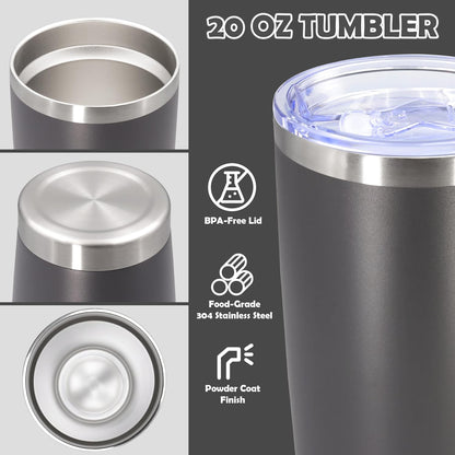 20oz Tumbler Stainless Steel Tumbler Coffee Tumbler with Lid SS, 4P | Vacuum Insulated Double Wall Travel Mug, Durable Powder Coated Coffee Mug, For Hot & Cold Drinks