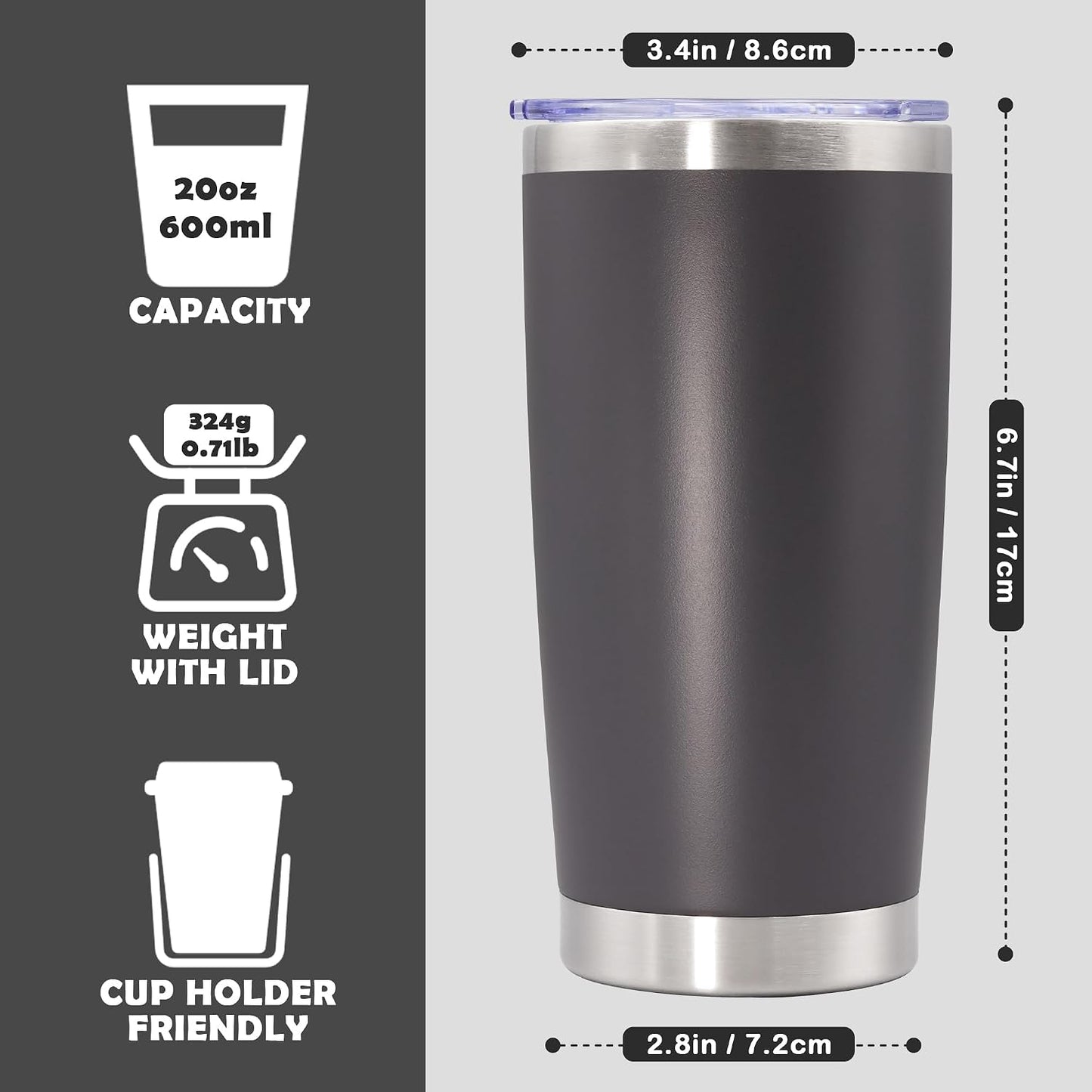 20oz Tumbler Stainless Steel Tumbler Coffee Tumbler with Lid SS, 4P | Vacuum Insulated Double Wall Travel Mug, Durable Powder Coated Coffee Mug, For Hot & Cold Drinks