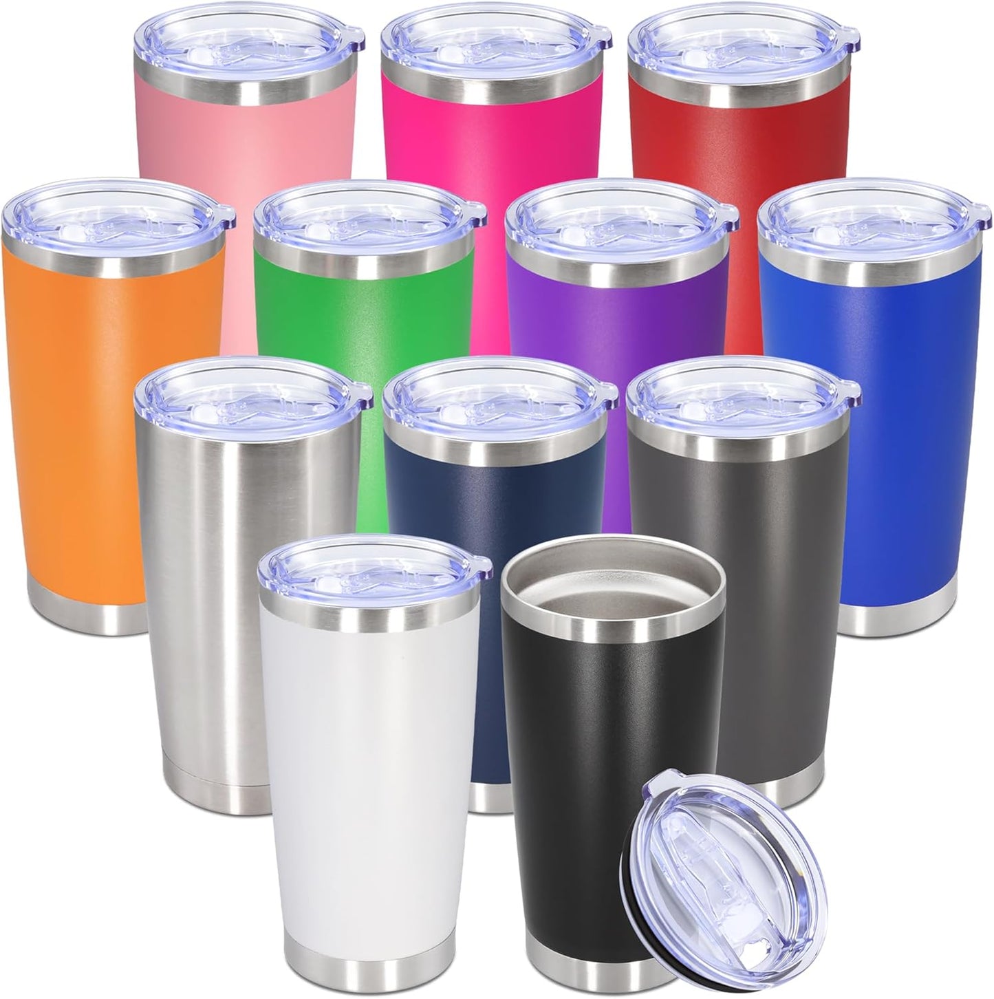 20oz Tumbler Stainless Steel Tumbler Coffee Tumbler with Lid SS, 4P | Vacuum Insulated Double Wall Travel Mug, Durable Powder Coated Coffee Mug, For Hot & Cold Drinks