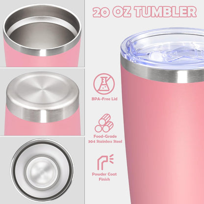 20oz Tumbler Stainless Steel Tumbler Coffee Tumbler with Lid SS, 4P | Vacuum Insulated Double Wall Travel Mug, Durable Powder Coated Coffee Mug, For Hot & Cold Drinks