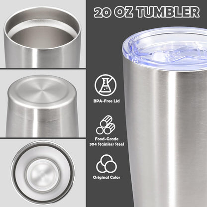 20oz Tumbler Stainless Steel Tumbler Coffee Tumbler with Lid SS, 4P | Vacuum Insulated Double Wall Travel Mug, Durable Powder Coated Coffee Mug, For Hot & Cold Drinks