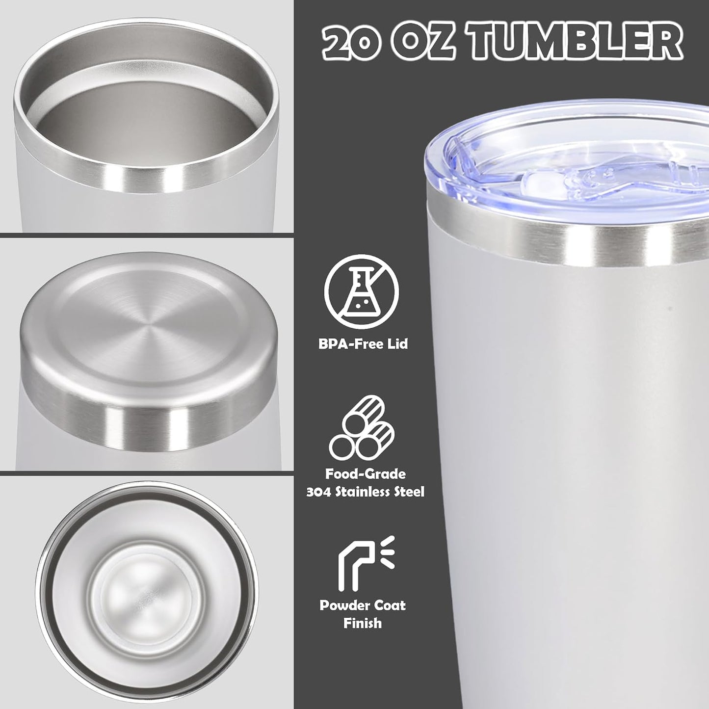 20oz Tumbler Stainless Steel Tumbler Coffee Tumbler with Lid SS, 4P | Vacuum Insulated Double Wall Travel Mug, Durable Powder Coated Coffee Mug, For Hot & Cold Drinks