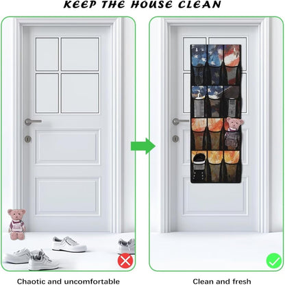 Over The Door Organizer Leopard Print Behind Door Shoe Organizer for BedRoom Space Saving Wall Hanging Storage for Living Room Easy to Install Shoe Holder Hanger