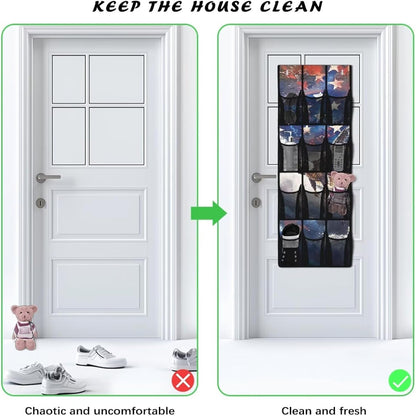 Over The Door Organizer Leopard Print Behind Door Shoe Organizer for BedRoom Space Saving Wall Hanging Storage for Living Room Easy to Install Shoe Holder Hanger