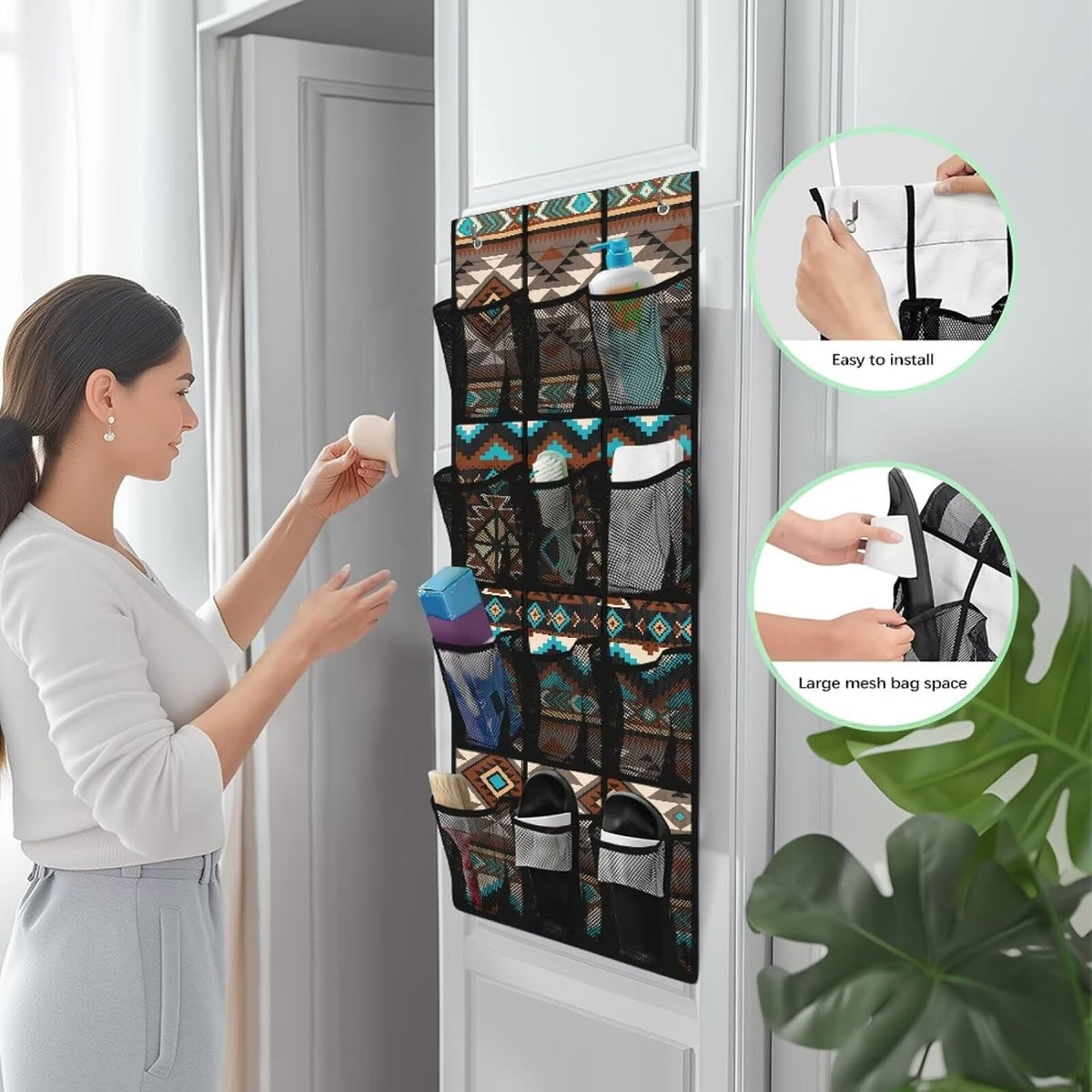 Over The Door Organizer Leopard Print Behind Door Shoe Organizer for BedRoom Space Saving Wall Hanging Storage for Living Room Easy to Install Shoe Holder Hanger