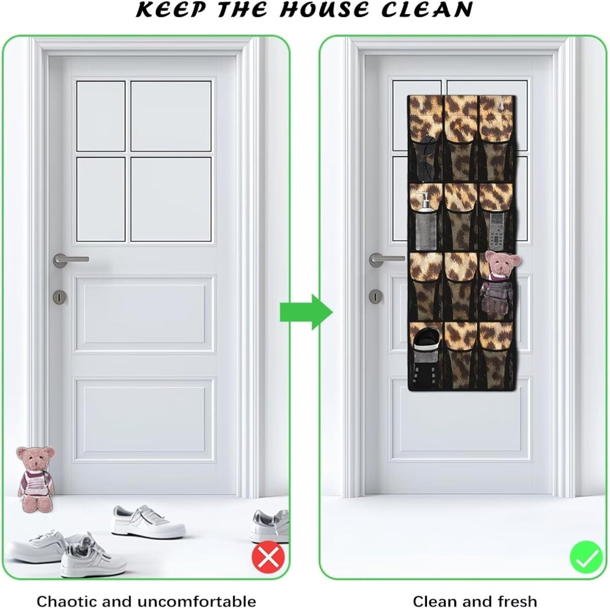 Over The Door Organizer Leopard Print Behind Door Shoe Organizer for BedRoom Space Saving Wall Hanging Storage for Living Room Easy to Install Shoe Holder Hanger
