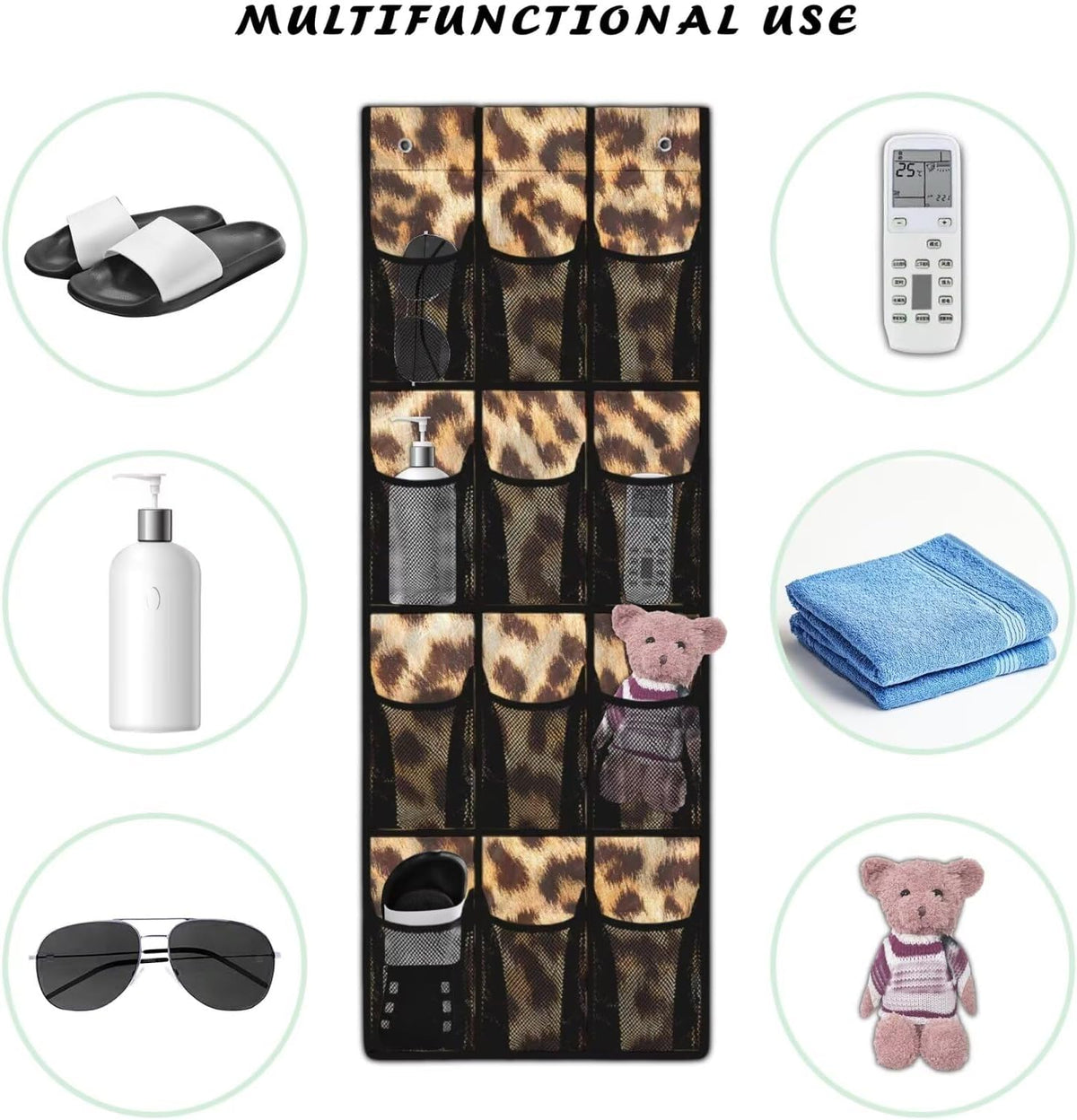 Over The Door Organizer Leopard Print Behind Door Shoe Organizer for BedRoom Space Saving Wall Hanging Storage for Living Room Easy to Install Shoe Holder Hanger