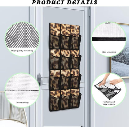 Over The Door Organizer Leopard Print Behind Door Shoe Organizer for BedRoom Space Saving Wall Hanging Storage for Living Room Easy to Install Shoe Holder Hanger