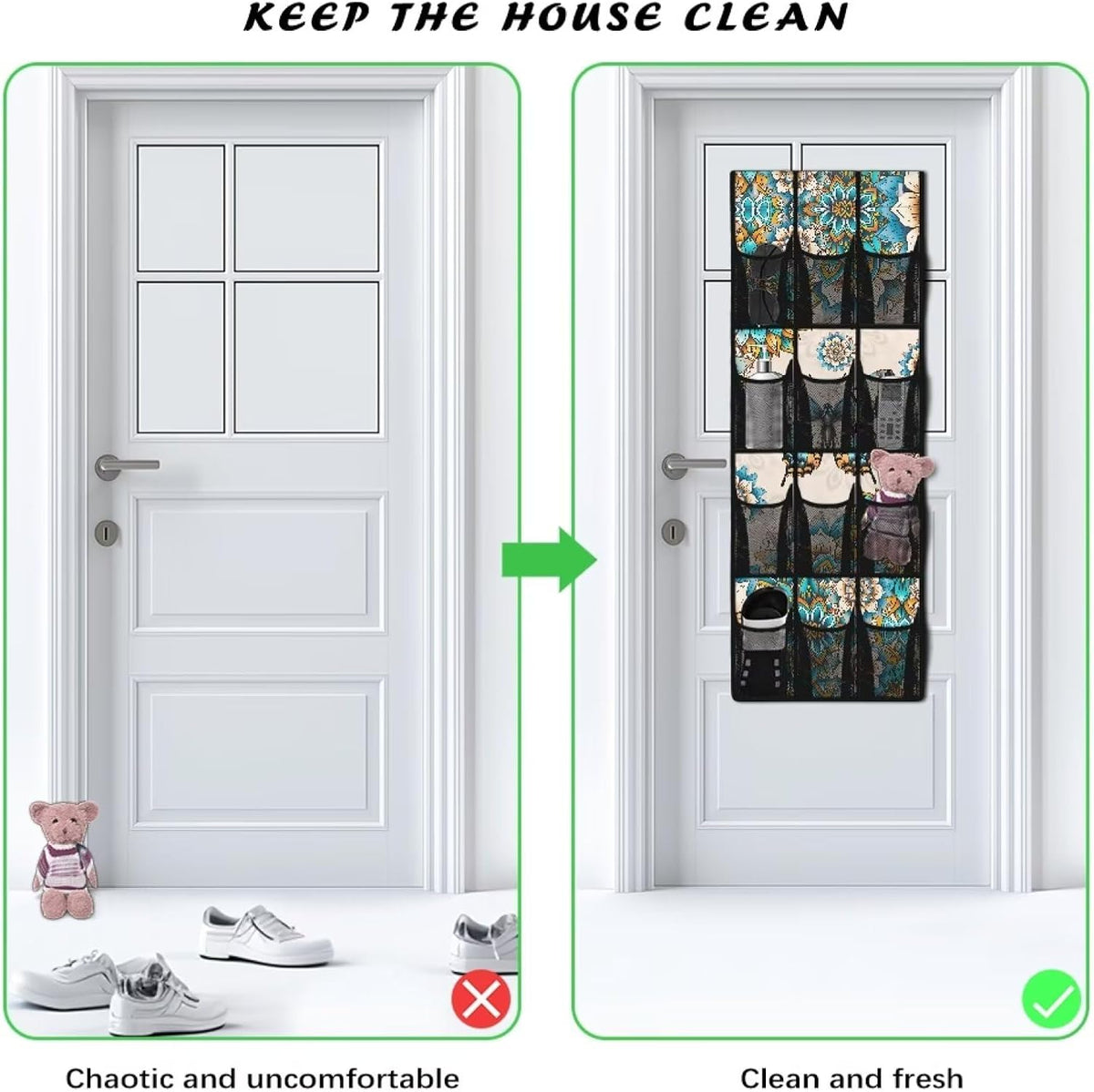 Over The Door Organizer Leopard Print Behind Door Shoe Organizer for BedRoom Space Saving Wall Hanging Storage for Living Room Easy to Install Shoe Holder Hanger