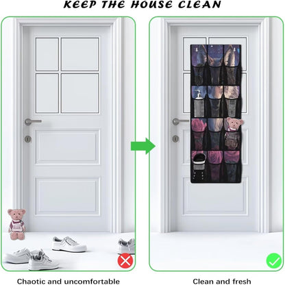 Over The Door Organizer Leopard Print Behind Door Shoe Organizer for BedRoom Space Saving Wall Hanging Storage for Living Room Easy to Install Shoe Holder Hanger