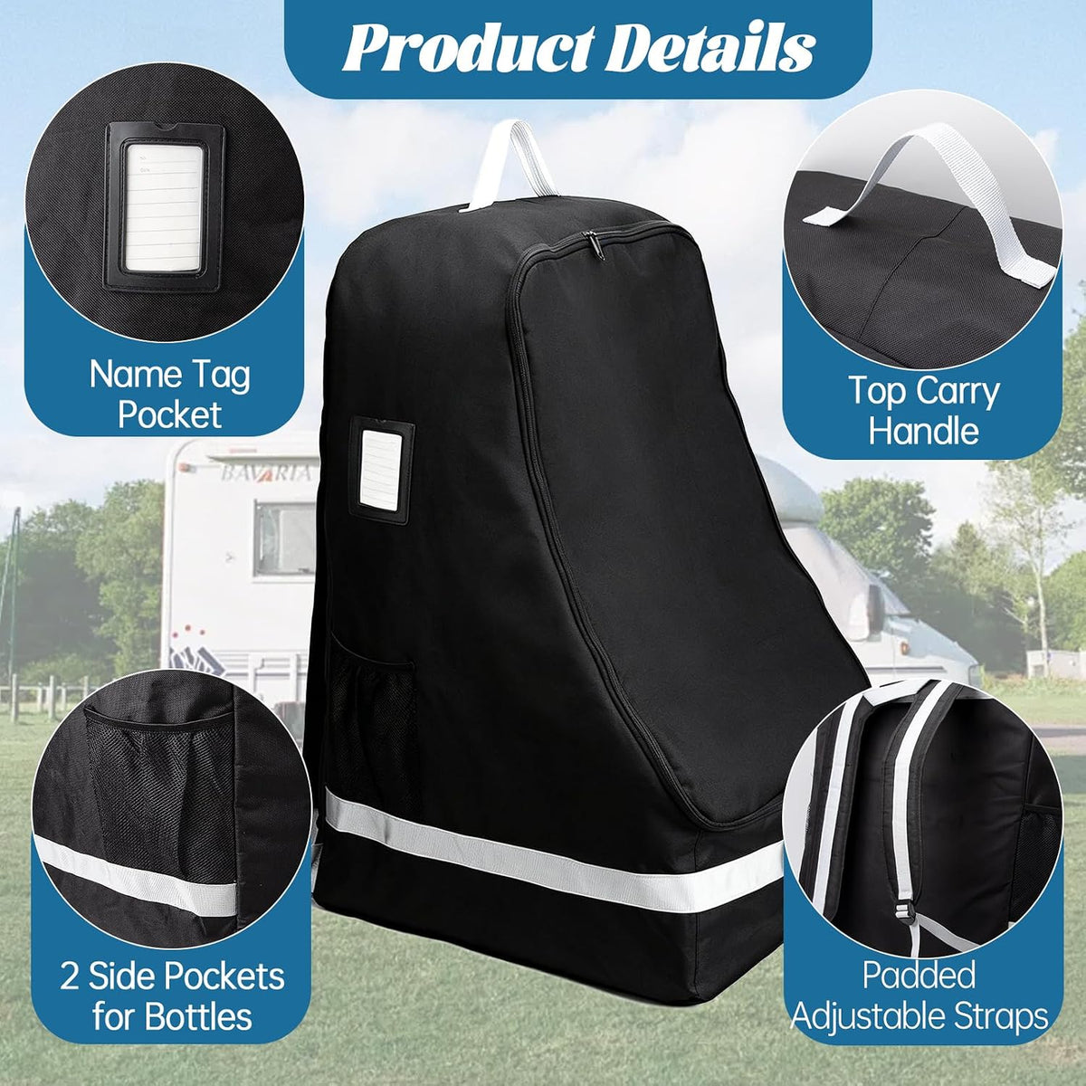 Car Seat Travel Bag Compatible with Nuna, Infant Car Seat Travel Bags for Graco, Large Padded Car Seat Backpack for Airplane, Easy to Store, Black
