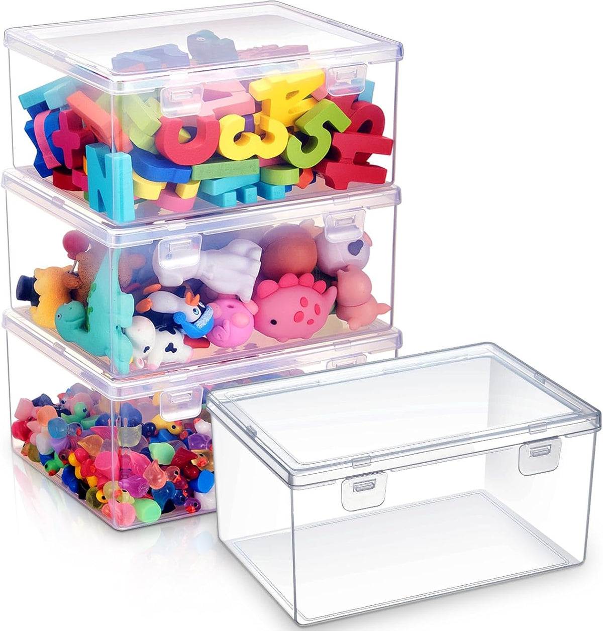 4 Pcs Clear Plastic Storage Bins with Lids Stackable for Toys