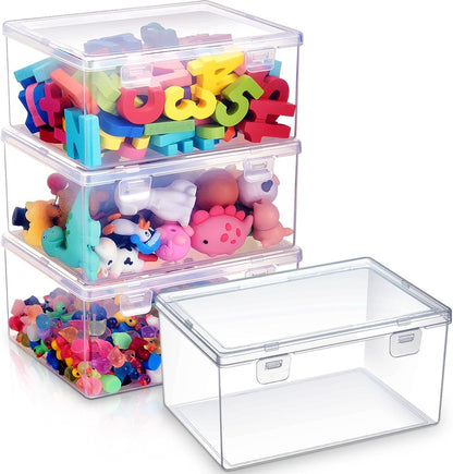 4 Pcs Clear Plastic Storage Bins with Lids Stackable for Toys