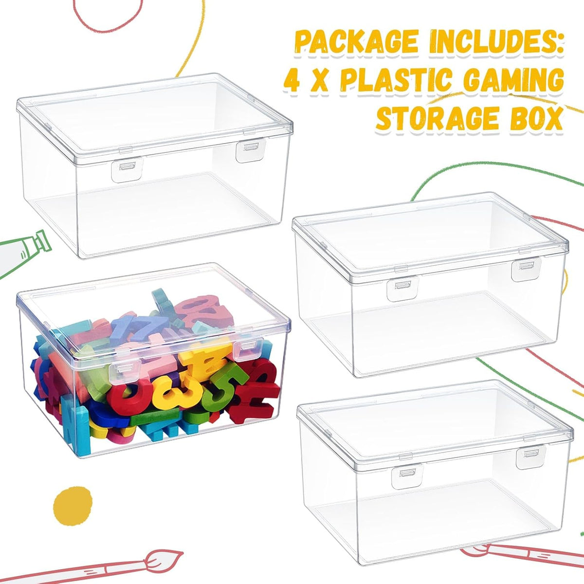 4 Pcs Clear Plastic Storage Bins with Lids Stackable for Toys