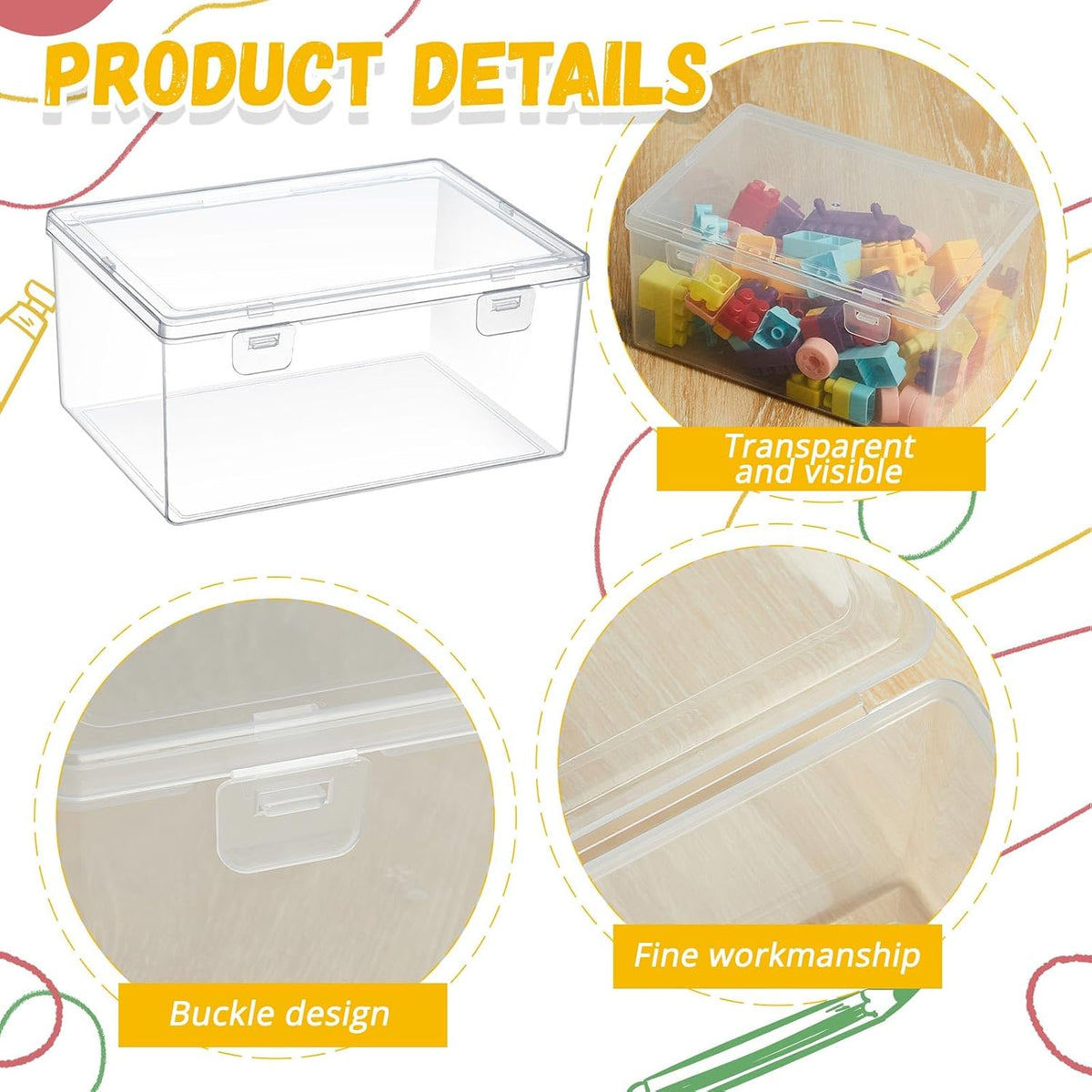 4 Pcs Clear Plastic Storage Bins with Lids Stackable for Toys