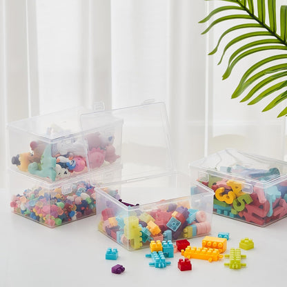 4 Pcs Clear Plastic Storage Bins with Lids Stackable for Toys