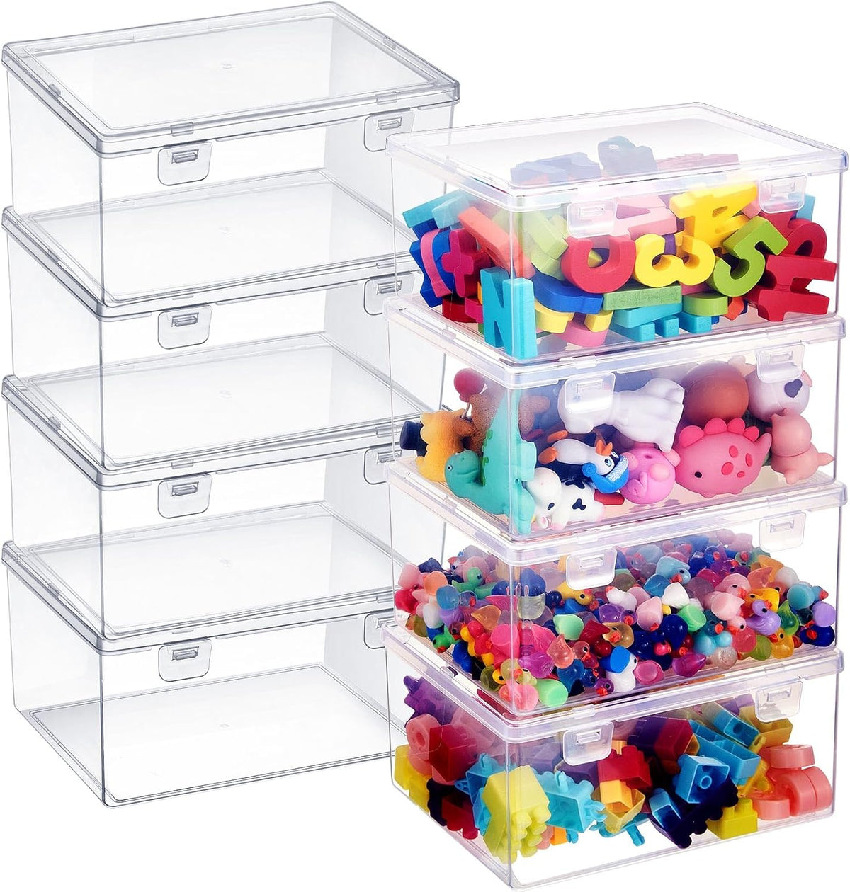 4 Pcs Clear Plastic Storage Bins with Lids Stackable for Toys