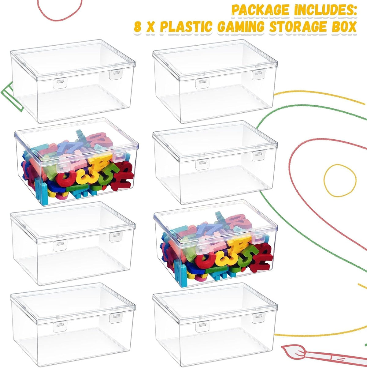 4 Pcs Clear Plastic Storage Bins with Lids Stackable for Toys