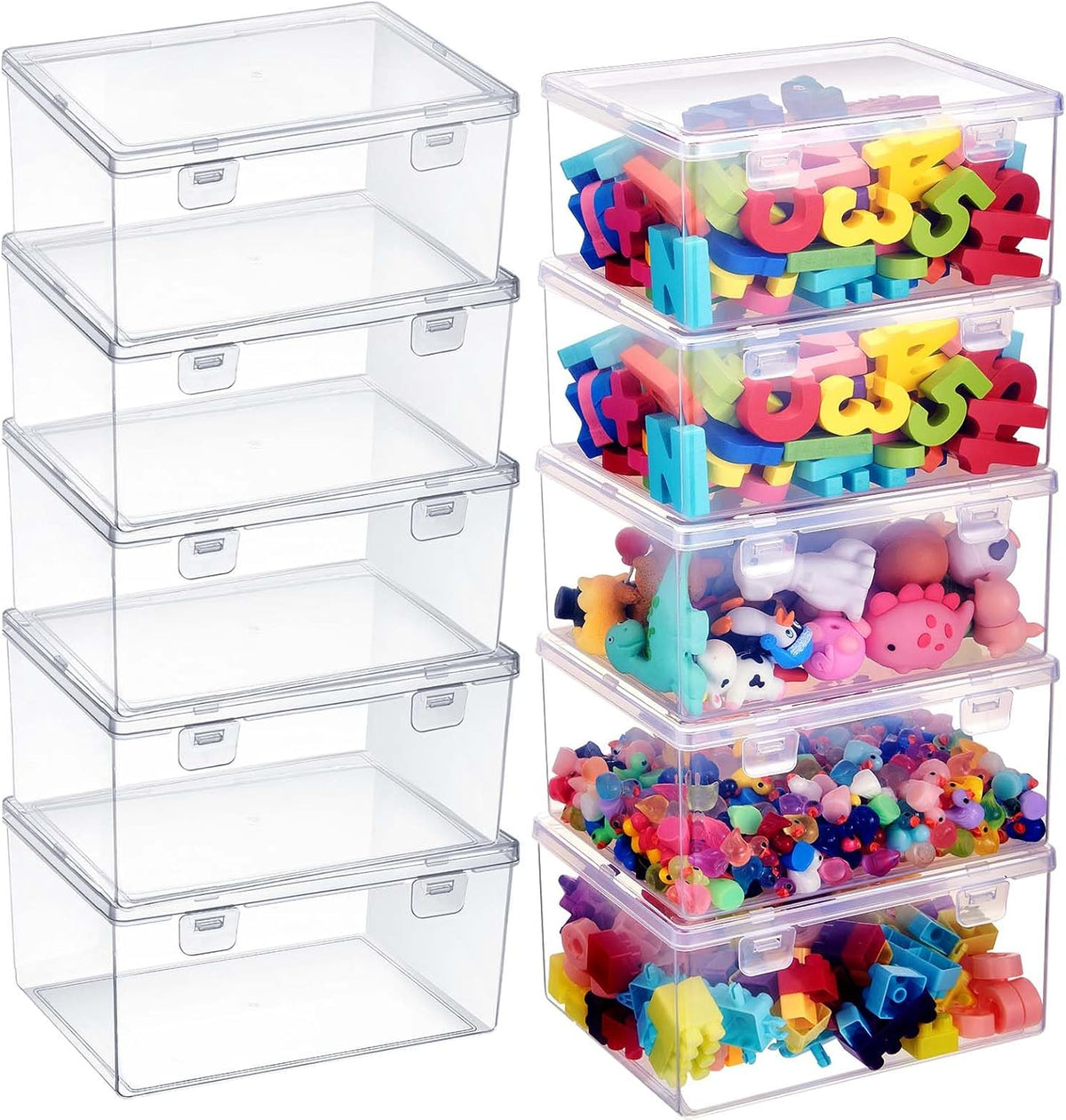 4 Pcs Clear Plastic Storage Bins with Lids Stackable for Toys