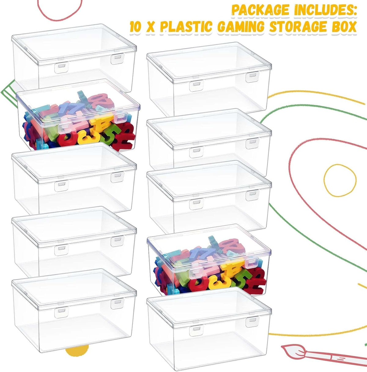 4 Pcs Clear Plastic Storage Bins with Lids Stackable for Toys