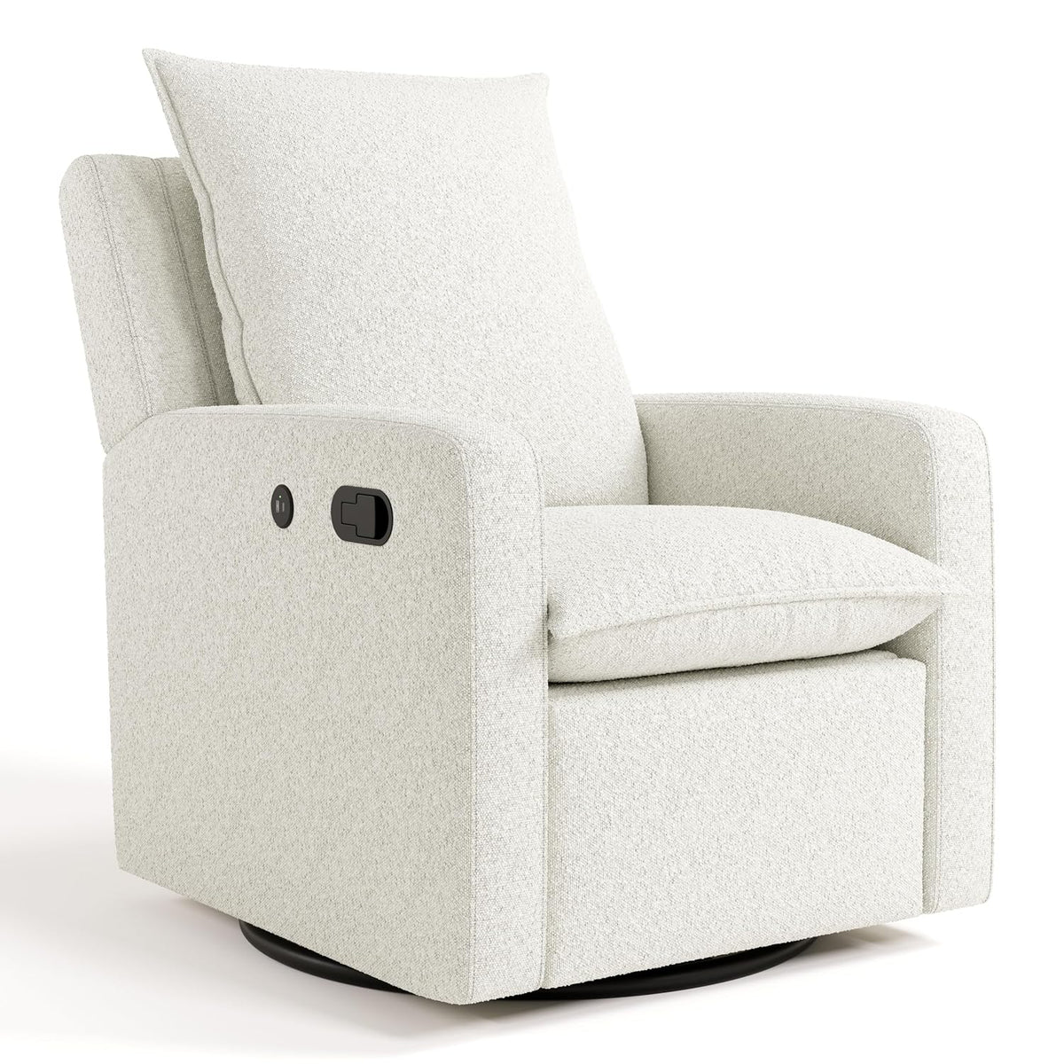 Timeless Recliner Glider with USB Charging Port, Ivory Boucle